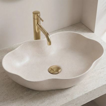 REA-U0617 - Tvättställ för bänkskiva PEARL 38x50,5 cm keramik/beige/stenimitation