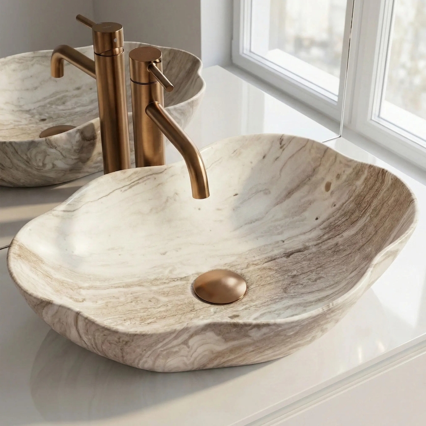 REA-U0618 - Tvättställ för bänkskiva PEARL 38x50,5 cm keramik/beige/stensimitation
