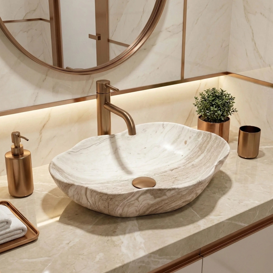 REA-U0618 - Tvättställ för bänkskiva PEARL 38x50,5 cm keramik/beige/stensimitation