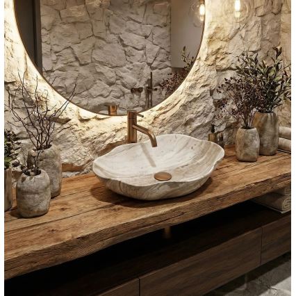REA-U0618 - Tvättställ för bänkskiva PEARL 38x50,5 cm keramik/beige/stensimitation