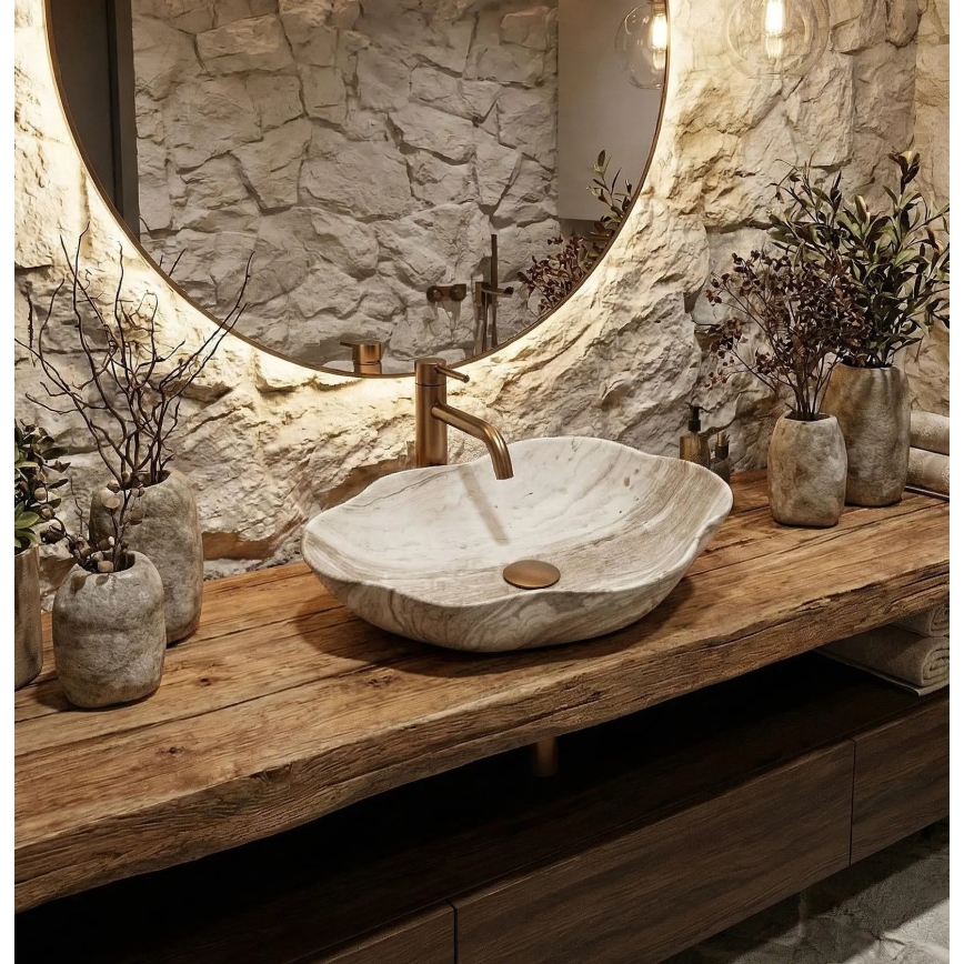 REA-U0618 - Tvättställ för bänkskiva PEARL 38x50,5 cm keramik/beige/stensimitation
