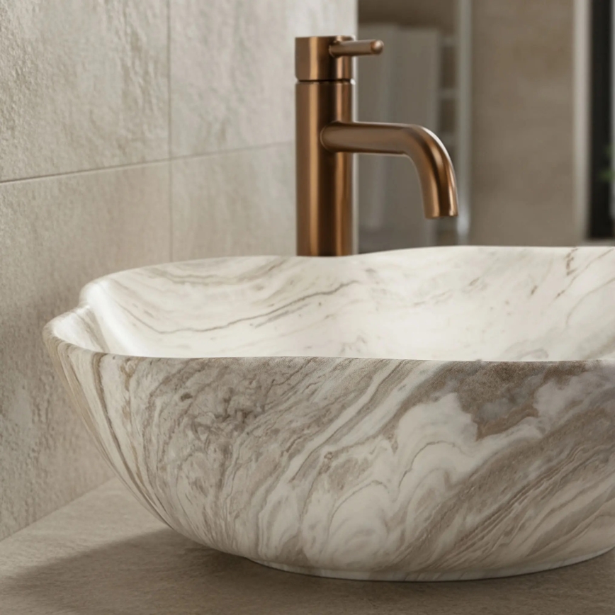 REA-U0618 - Tvättställ för bänkskiva PEARL 38x50,5 cm keramik/beige/stensimitation