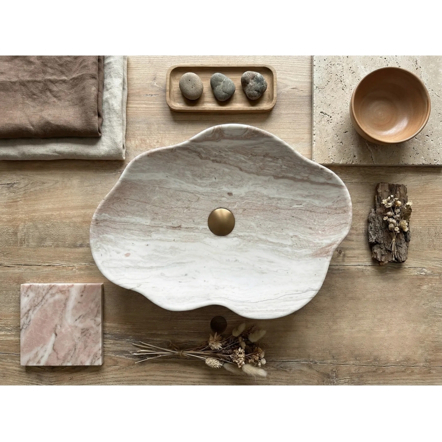 REA-U0618 - Tvättställ för bänkskiva PEARL 38x50,5 cm keramik/beige/stensimitation