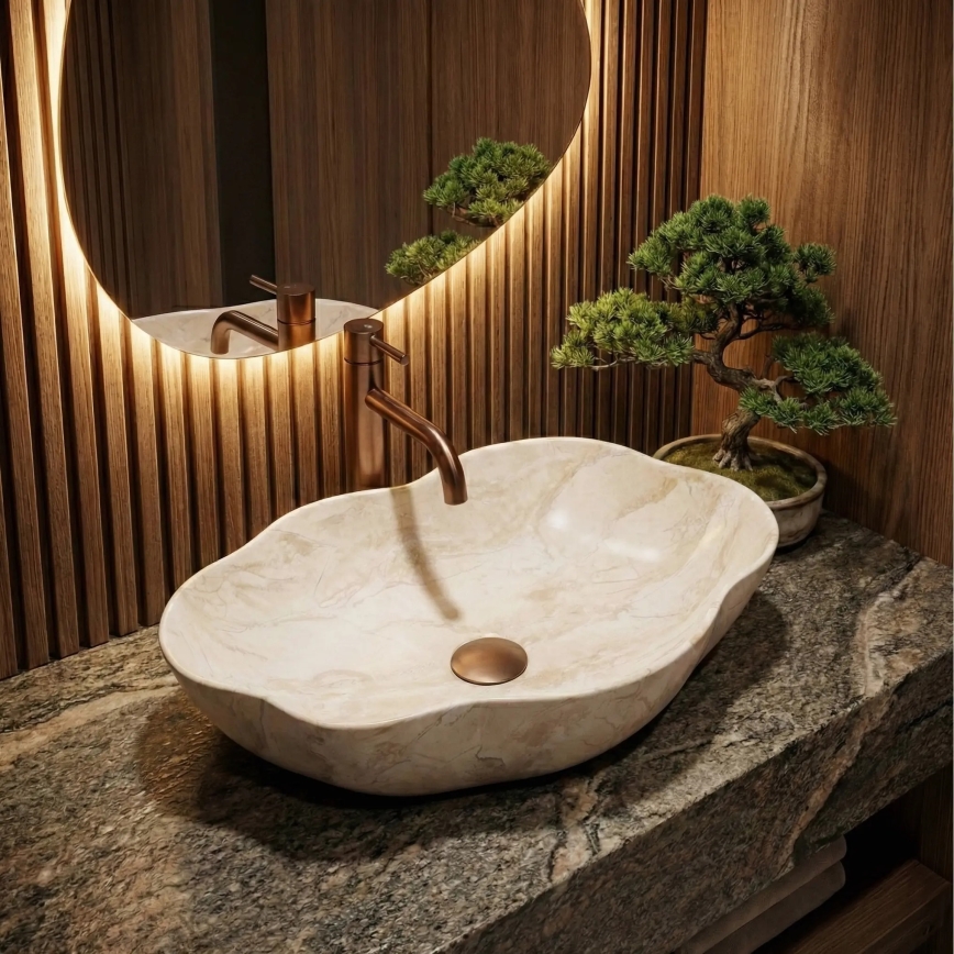 REA-U0619 - Handfat för bänkskiva PEARL 38x50,5 cm keramik/beige