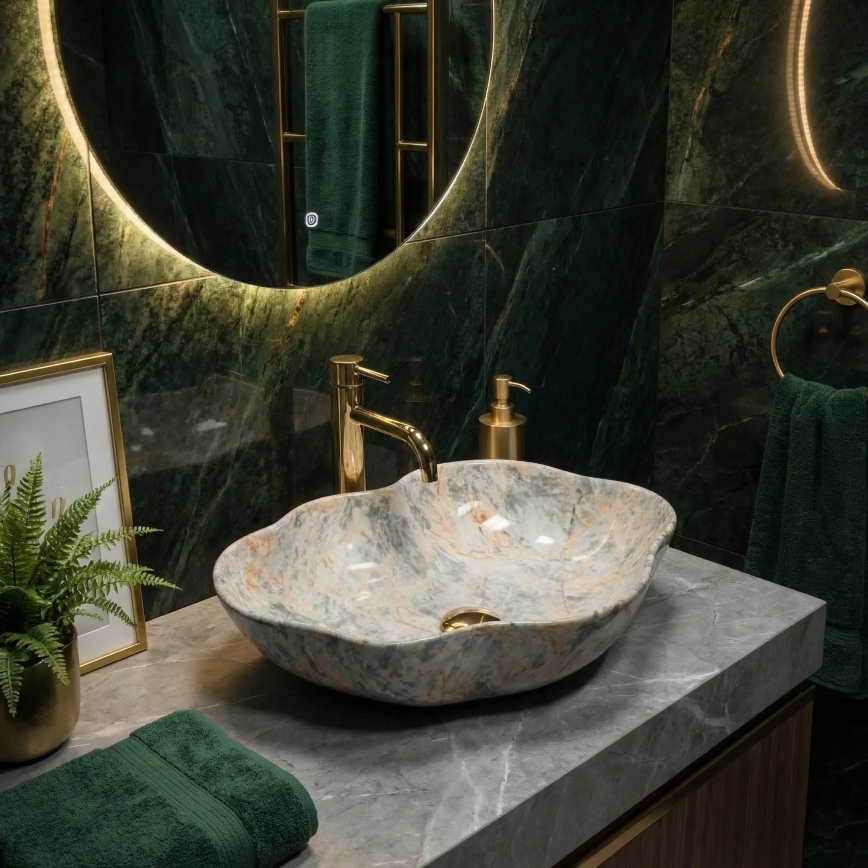 REA-U0620 - Tvättställ för bänkskiva PEARL 38x50,5 cm keramik/grå/beige/stenimitation