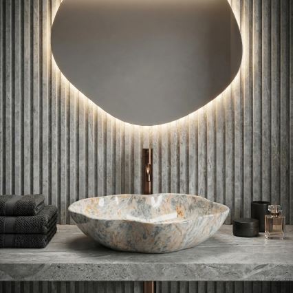 REA-U0620 - Tvättställ för bänkskiva PEARL 38x50,5 cm keramik/grå/beige/stenimitation