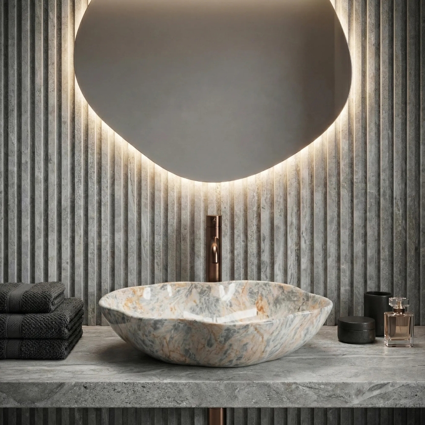 REA-U0620 - Tvättställ för bänkskiva PEARL 38x50,5 cm keramik/grå/beige/stenimitation