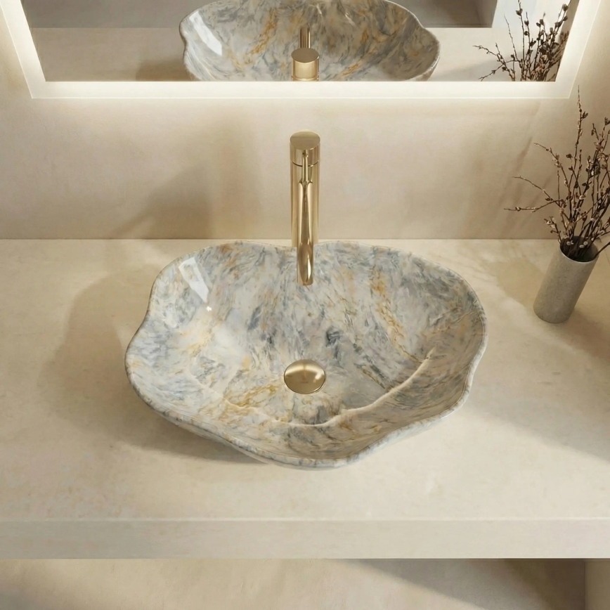 REA-U0620 - Tvättställ för bänkskiva PEARL 38x50,5 cm keramik/grå/beige/stenimitation