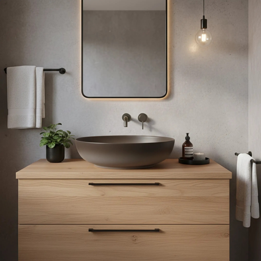 REA-U0627 - Tvättställ för bänkskiva CAROLA 39x51,5 cm keramik/beige/brun