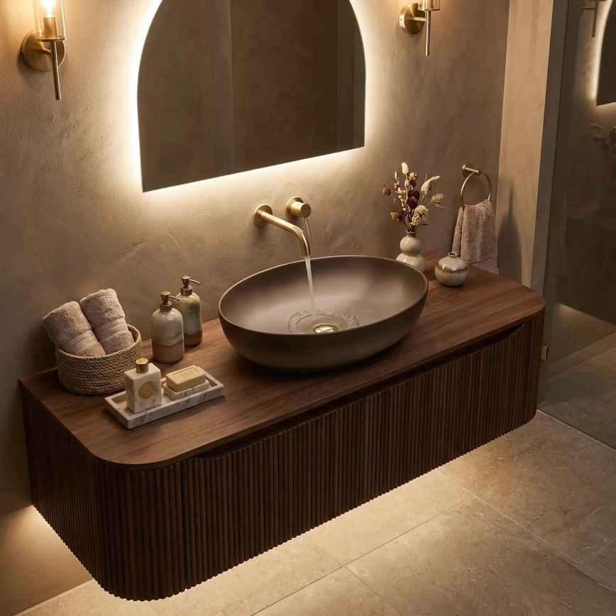 REA-U0627 - Tvättställ för bänkskiva CAROLA 39x51,5 cm keramik/beige/brun