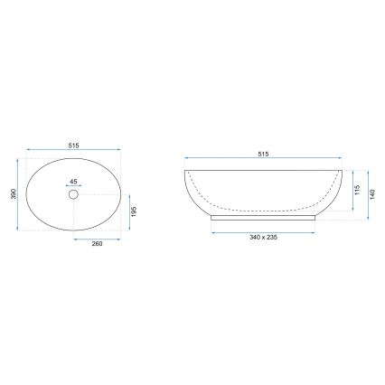 REA-U0627 - Tvättställ för bänkskiva CAROLA 39x51,5 cm keramik/beige/brun