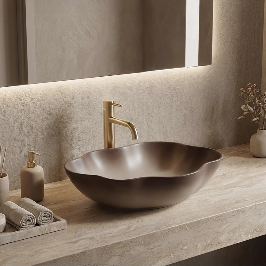 REA-U0629 - Tvättställ för bänkskiva PEARL 38 x 50,5 cm keramik/brun
