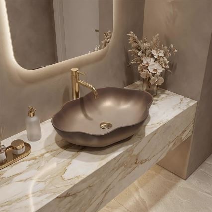 REA-U0629 - Tvättställ för bänkskiva PEARL 38 x 50,5 cm keramik/brun