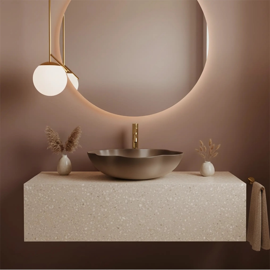 REA-U0629 - Tvättställ för bänkskiva PEARL 38 x 50,5 cm keramik/brun