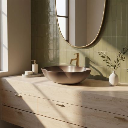 REA-U0629 - Tvättställ för bänkskiva PEARL 38 x 50,5 cm keramik/brun