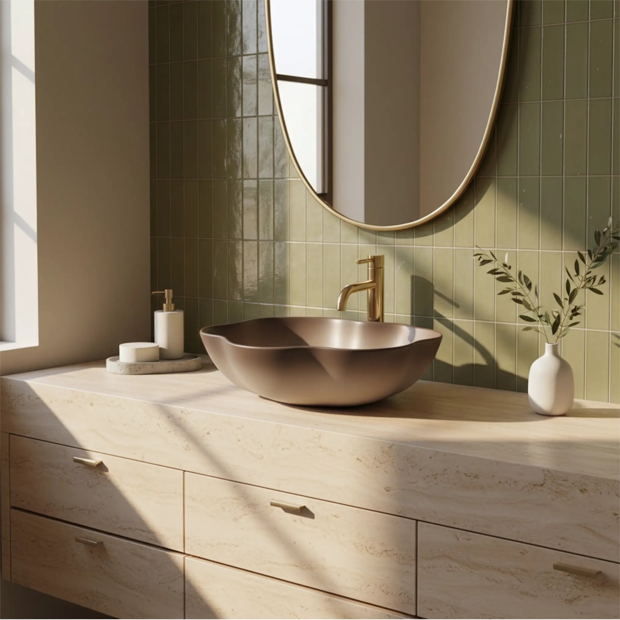 REA-U0629 - Tvättställ för bänkskiva PEARL 38 x 50,5 cm keramik/brun