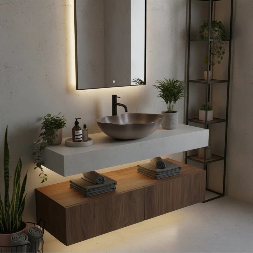 REA-U0629 - Tvättställ för bänkskiva PEARL 38 x 50,5 cm keramik/brun