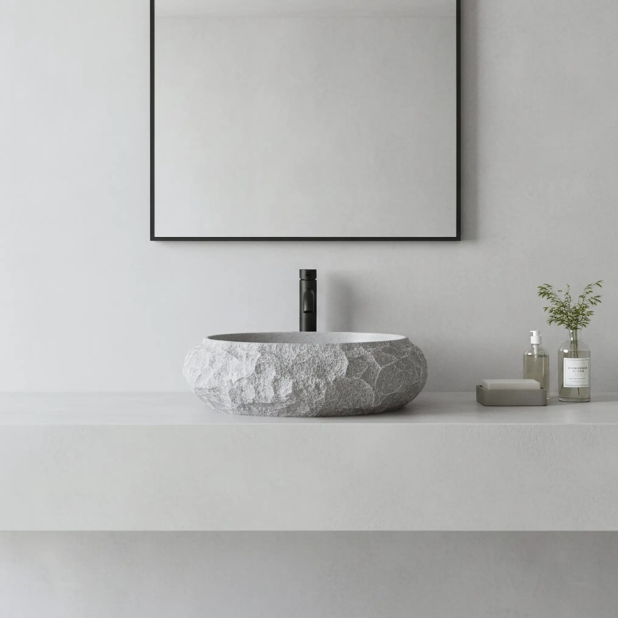 REA-U0633 - Tvättställ för bänkskiva MIKA GABRO 38x50 cm grå/stenimitation