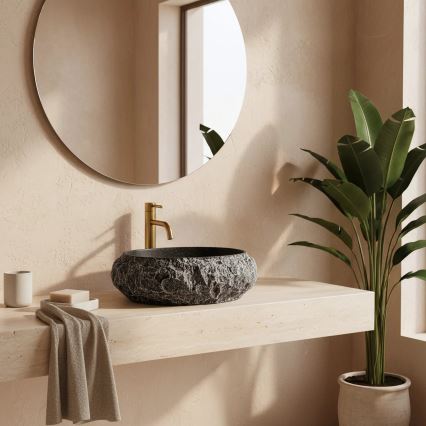 REA-U0634 - Tvättställ för bänkskiva MIKA GABRO 38x50 cm svart/stenimitation