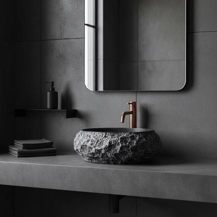 REA-U0634 - Tvättställ för bänkskiva MIKA GABRO 38x50 cm svart/stenimitation