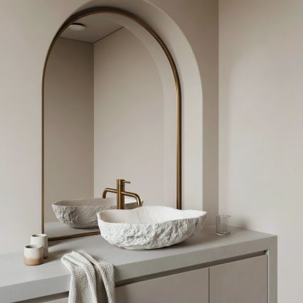 REA-U0642 - Tvättställ för bänkskiva ISLA 37x49 cm vit/beige/stenimitation