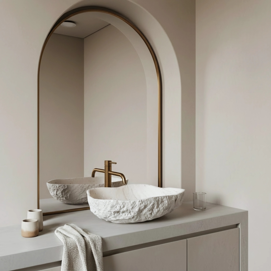 REA-U0642 - Tvättställ för bänkskiva ISLA 37x49 cm vit/beige/stenimitation