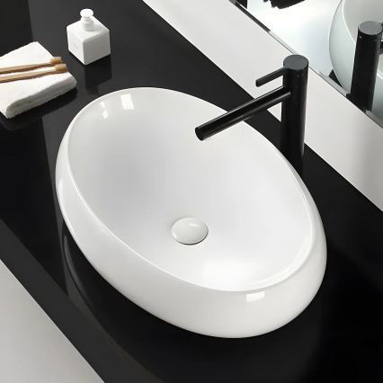 REA-U0656 - Handfat för bänkskiva MELANIA 40,5x60 cm keramik/blank vit