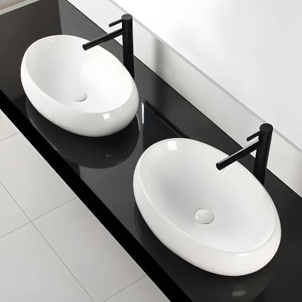 REA-U0656 - Handfat för bänkskiva MELANIA 40,5x60 cm keramik/blank vit