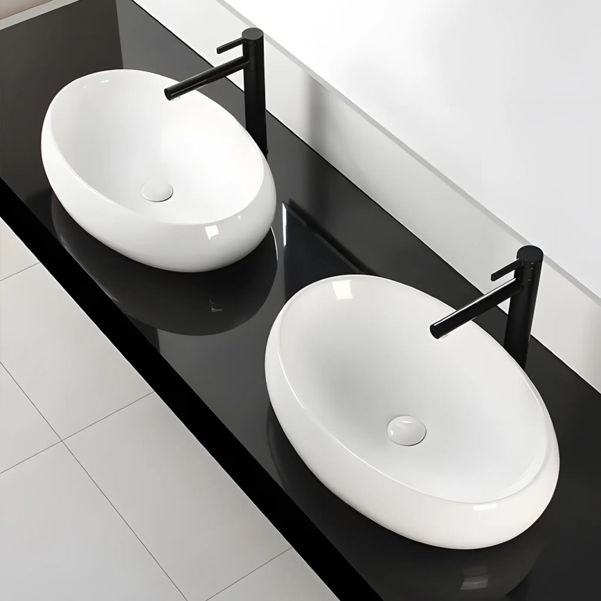 REA-U0656 - Handfat för bänkskiva MELANIA 40,5x60 cm keramik/blank vit