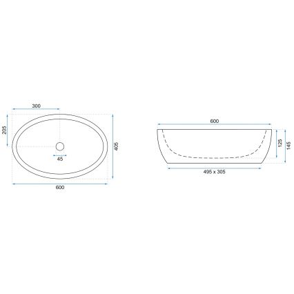 REA-U0656 - Handfat för bänkskiva MELANIA 40,5x60 cm keramik/blank vit
