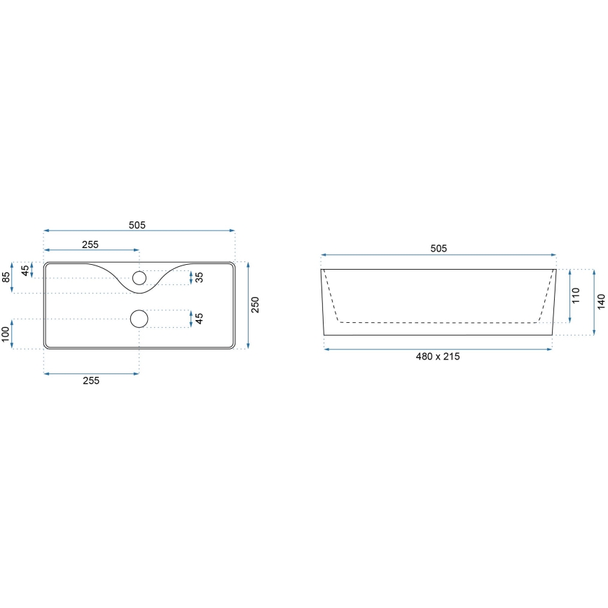 REA-U0699 - Handfat för bänkskiva MERY 25x50,5 cm keramik/blank vit