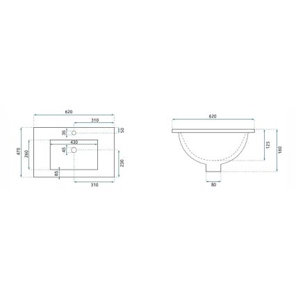 REA-U0786 - Infällt tvättställ DAFNE 47x62 cm keramik/blank vit