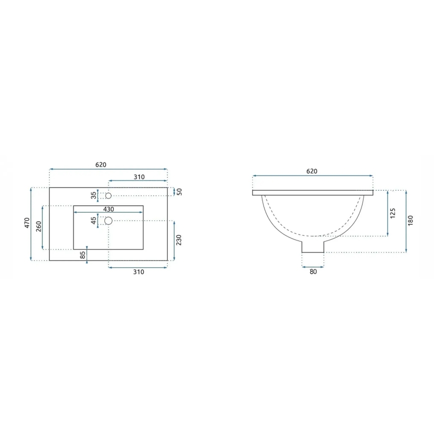 REA-U0786 - Infällt tvättställ DAFNE 47x62 cm keramik/blank vit