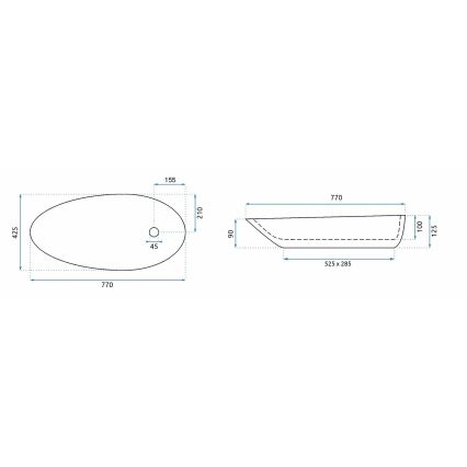 REA-U1500 - Tvättställ för bänkskiva GRETA 42,5x77 cm keramik/blank vit