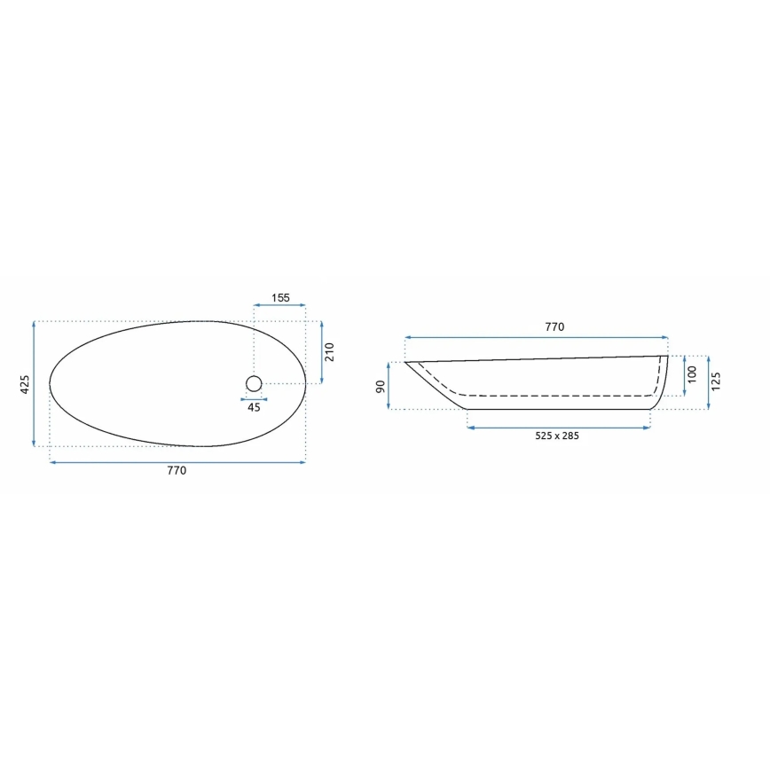 REA-U1500 - Tvättställ för bänkskiva GRETA 42,5x77 cm keramik/blank vit