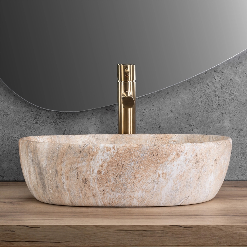 REA-U3000 - Tvättställ för bänkskiva AMELIA 34,5x48 cm keramik/beige/stenimitation