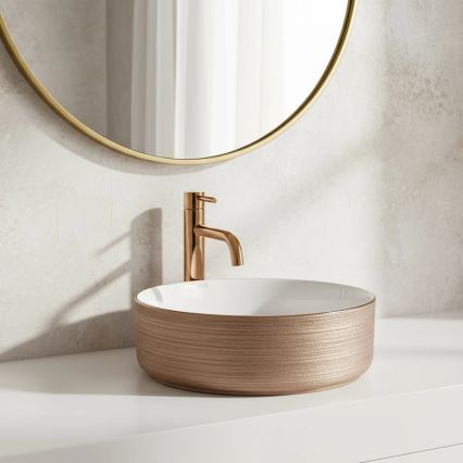 REA-U3303 - Påliggande tvättställ SAMI Ø 37 cm keramik/vit/guld