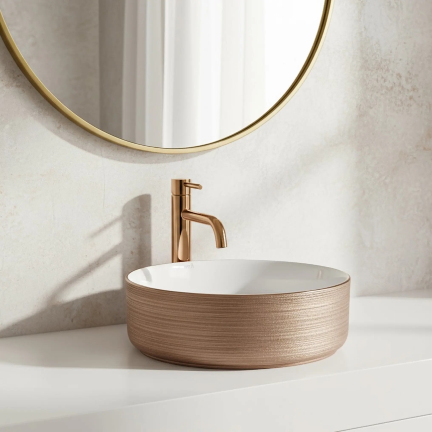 REA-U3303 - Påliggande tvättställ SAMI Ø 37 cm keramik/vit/guld