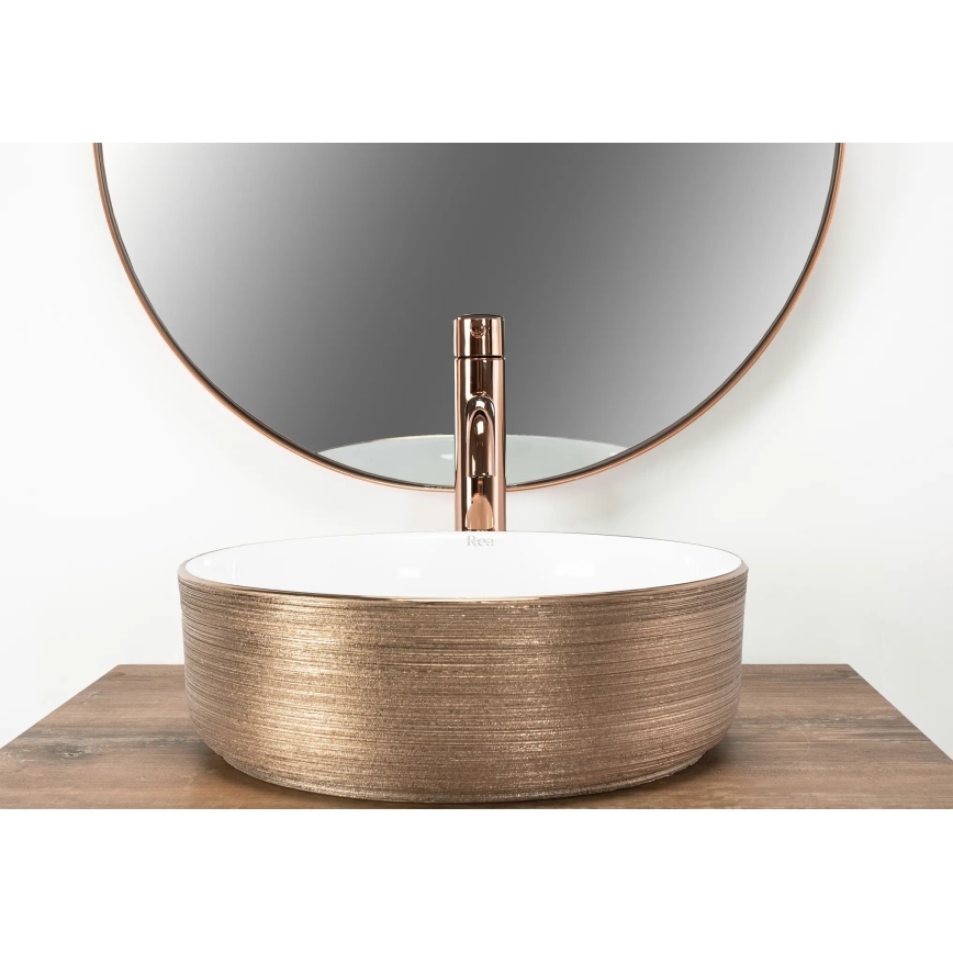 REA-U3303 - Påliggande tvättställ SAMI Ø 37 cm keramik/vit/guld