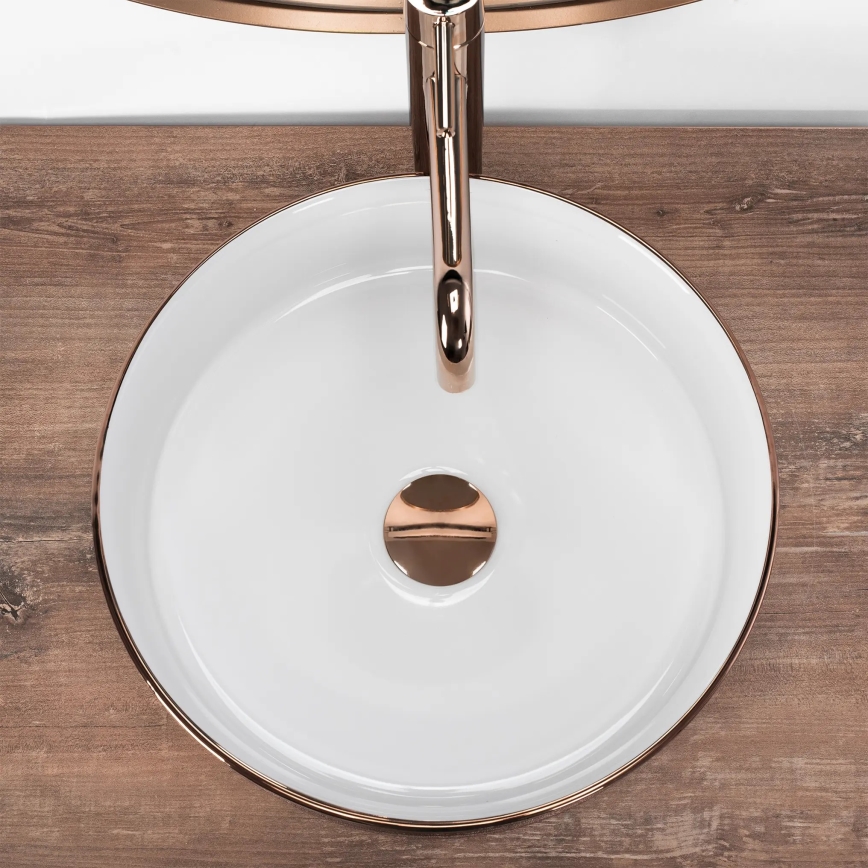 REA-U3303 - Påliggande tvättställ SAMI Ø 37 cm keramik/vit/guld