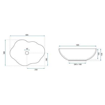 REA-U3309 - Tvättställ för bänkskiva PEARL 38x50,5 cm keramik/flerfärgad