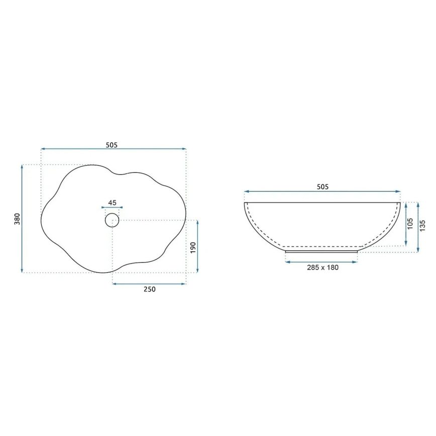 REA-U3309 - Tvättställ för bänkskiva PEARL 38x50,5 cm keramik/flerfärgad