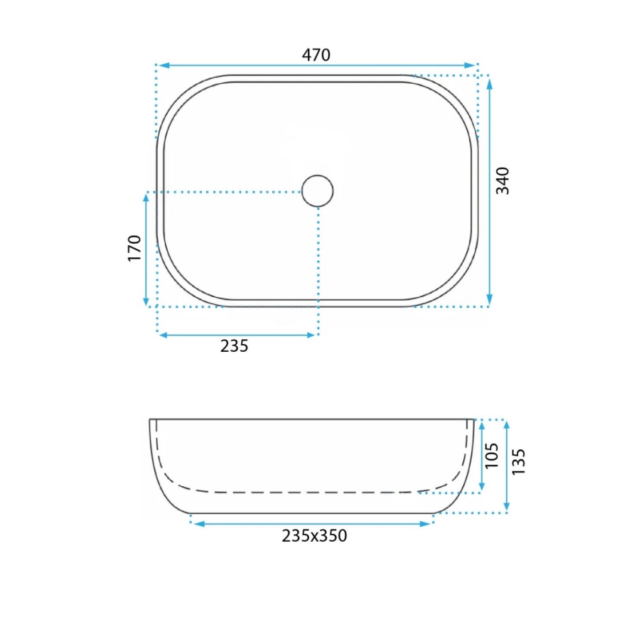 REA-U3323 - Handfat för bänkskiva BELINDA 33,5x46,5 cm keramik/stenimitation
