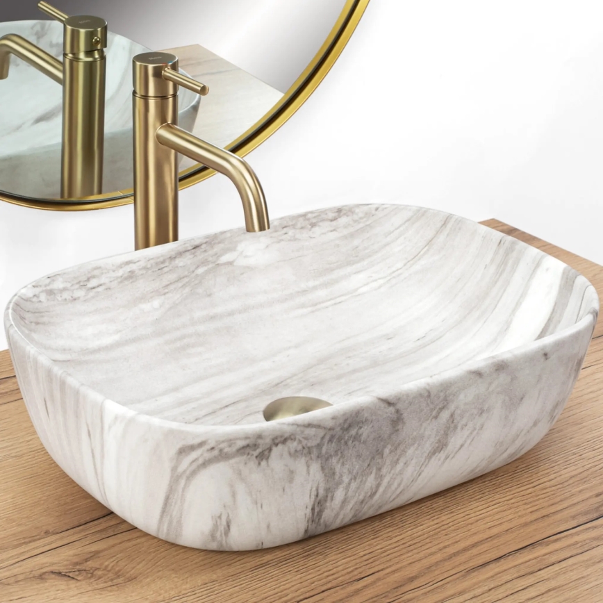 REA-U3324 - Tvättställ för bänkskiva BELINDA 33x46 cm keramik/grå/stensimitation