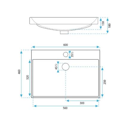 REA-U3326 - Infällt tvättställ MANDY 46x60 cm keramik/blank vit