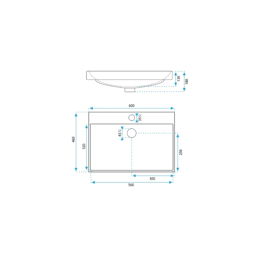 REA-U3326 - Infällt tvättställ MANDY 46x60 cm keramik/blank vit