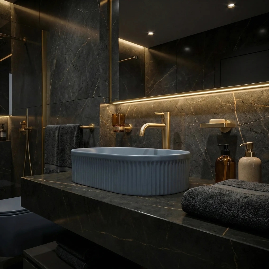 REA-U3535 - Tvättställ för bänkskiva VANDA 31x49 cm keramik/mörkblå