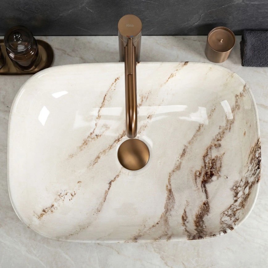 REA-U3601 - Tvättställ för bänkskiva BELINDA 33x46,5 cm keramik/beige/stensimitation