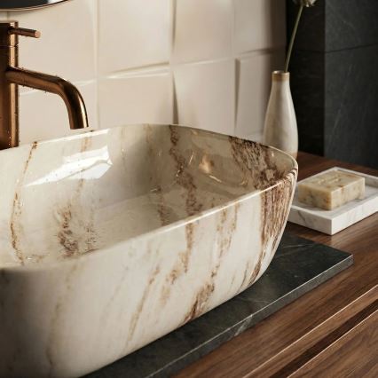 REA-U3601 - Tvättställ för bänkskiva BELINDA 33x46,5 cm keramik/beige/stensimitation