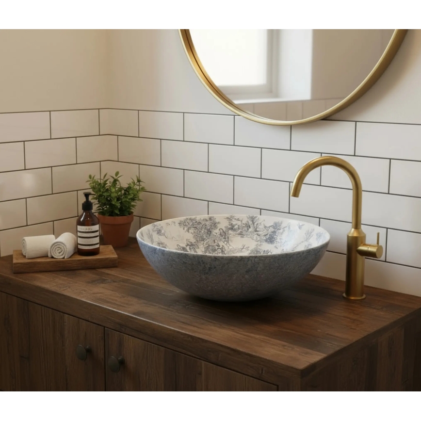 REA-U3608 - Tvättställ för bänkskiva JULIANA 40 cm keramik/vit/blå